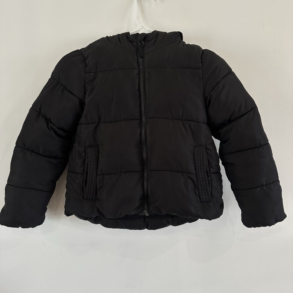 Boys Swiss Tech Black Puffer Winter Jacket Small (6-6X) Zip Up Black Fleece